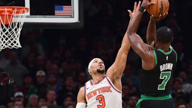 Boston Celtics guard Jaylen Brown and New York Knicks guard Josh Hart