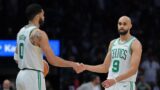 Boston Celtics forward Jayson Tatum and guard Derrick White
