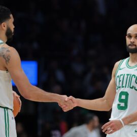Boston Celtics forward Jayson Tatum and guard Derrick White