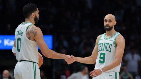 Boston Celtics forward Jayson Tatum and guard Derrick White