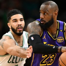 Boston Celtics forward Jayson Tatum and Los Angeles Lakers forward LeBron James