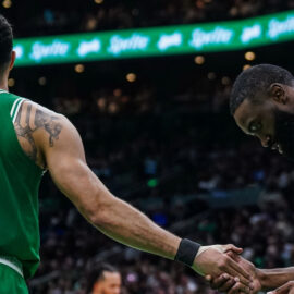 Boston Celtics teammates Jayson Tatum and Jaylen Brown