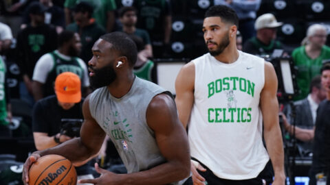 Boston Celtics teammates Jayson Tatum and Jaylen Brown