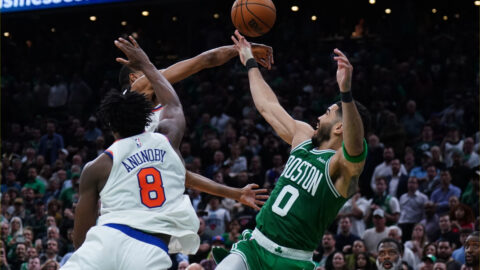 Boston Celtics forward Jayson Tatum and New York Knicks forward