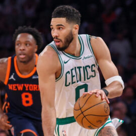 Boston Celtics forward Jayson Tatum and New York Knicks forward OG Anunoby