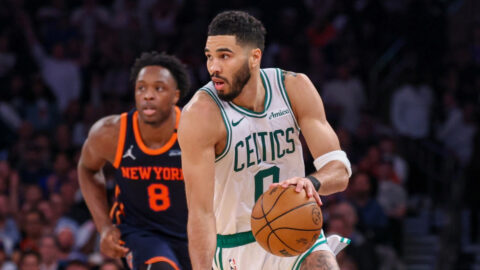 Boston Celtics forward Jayson Tatum and New York Knicks forward OG Anunoby