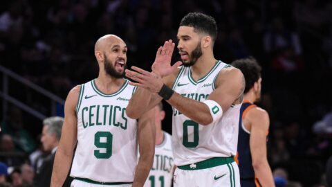 Boston Celtics forward Jayson Tatum and guard Derrick White