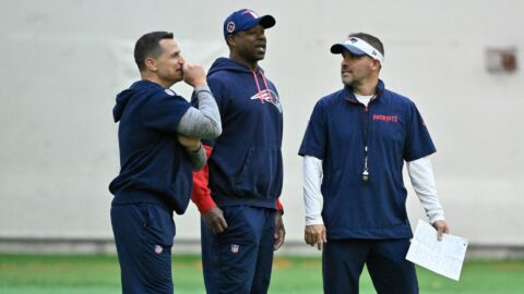 New England Patriots executive Ryan Cowden, offensive coordinator Josh McDaniels