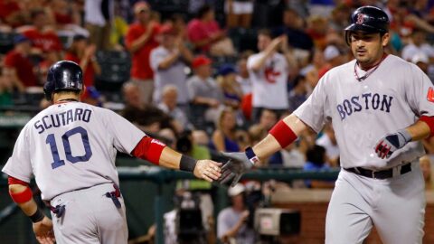 Former Boston Red Sox players Marco Scutaro and Adrian Gonzalez