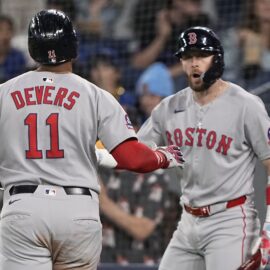 Boston Red Sox designated hitter Rafael Devers and shortstop Trevor Story