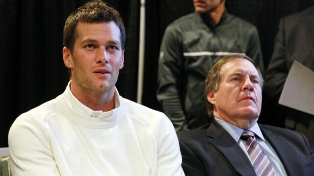 Former NFL quarterback Tom Brady and North Carolina Tar Heels football coach Bill Belichick