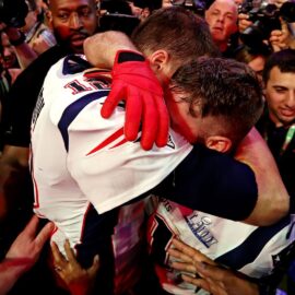 Former New England Patriots quarterback Tom Brady and wide receiver Julian Edelman