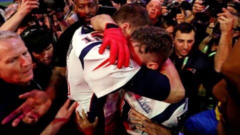 Former New England Patriots quarterback Tom Brady and wide receiver Julian Edelman