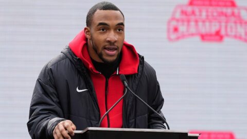 New England Patriots running back TreVeyon Henderson