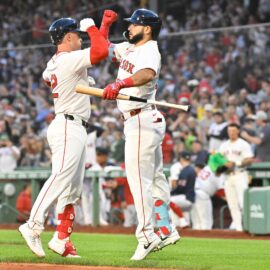 Boston Red Sox third baseman Alex Bregman and outfielder Wilyer Abreu