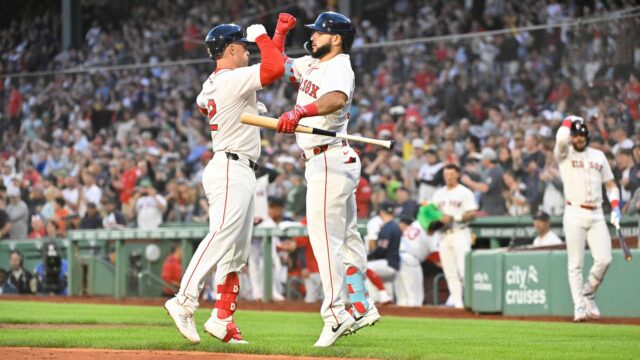 Boston Red Sox third baseman Alex Bregman and outfielder Wilyer Abreu