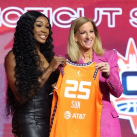 Connecticut Sun forward Aneesah Morrow, WNBA commissioner Cathy Engelbert