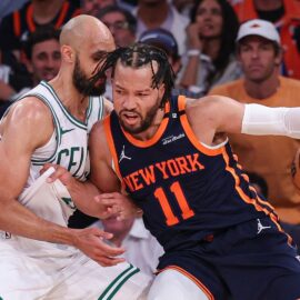 Boston Celtics guard Derrick White, New York Knicks guard Jalen Brunson