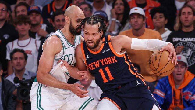 Boston Celtics guard Derrick White, New York Knicks guard Jalen Brunson