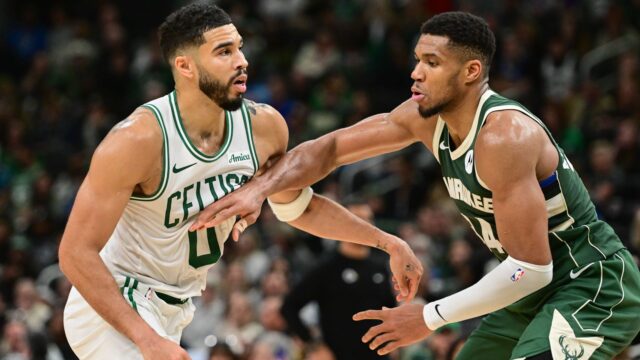 Boston Celtics forward Jayson Tatum and Milwaukee Bucks forward Giannis Antetokounmpo
