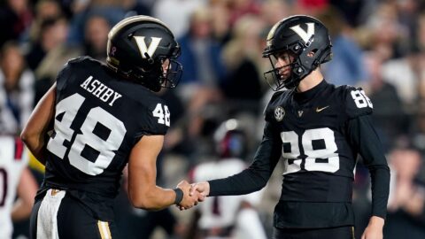 New England Patriots long snapper Julian Ashby, Vanderbilt kicker Brock Taylor