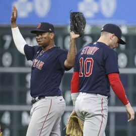Boston Red Sox designated hitter Rafael Devers, shortstop Trevor Story