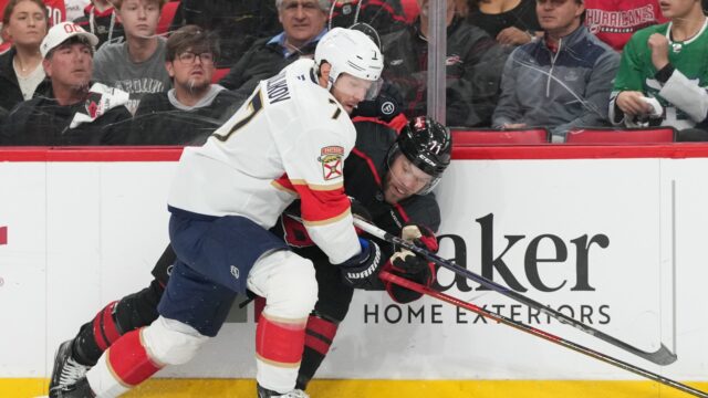 Carolina Hurricanes forward Taylor Hall, Florida Panthers defenseman Dmitry Kulikov