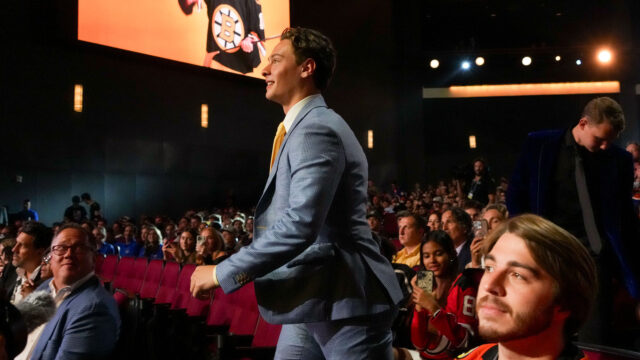 Boston Bruins center James Hagens