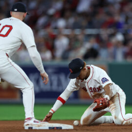 Boston Red Sox shortstop Trevor Story and second baseman Kristian Campbell