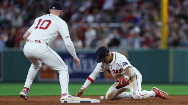 Boston Red Sox shortstop Trevor Story and second baseman Kristian Campbell