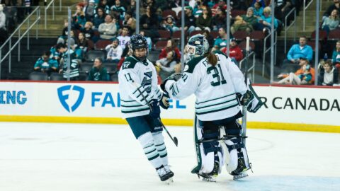 Boston Fleet forward Alina Müller, goalie Aerin Frankel