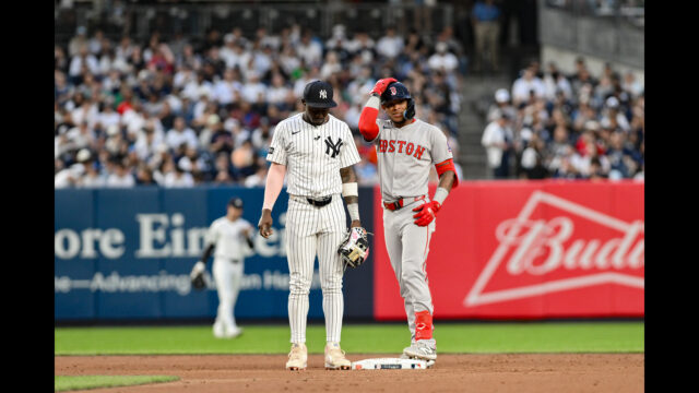 Boston Red Sox outfielder Ceddanne Rafaela and New York Yankees second baseman Jazz Chisholm Jr.