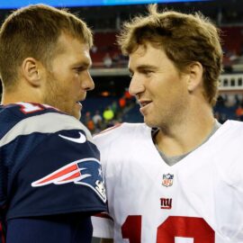 New England Patriots quarterback Tom Brady and New York Giants quarterback Eli Manning