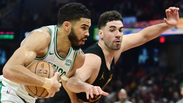 Boston Celtics forwards Jayson Tatum, Georges Niang