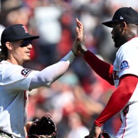 Boston Red Sox outfielder Jarren Duran and pitcher Aroldis Chapman