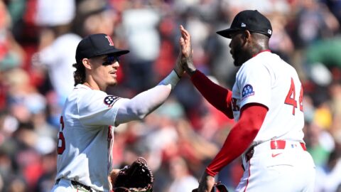 Boston Red Sox outfielder Jarren Duran and pitcher Aroldis Chapman
