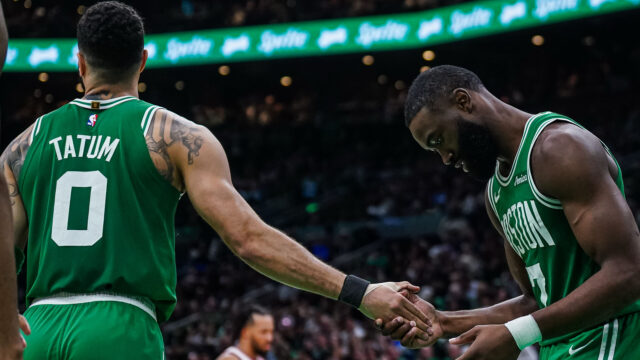 Boston Celtics forwards Jayson Tatum and Jaylen Brown