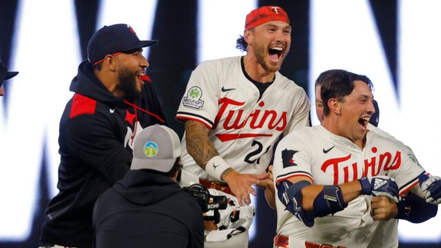Minnesota Twins celebrate walk-off win vs. Red Sox