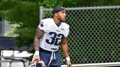 New England Patriots running back TreVeyon Henderson