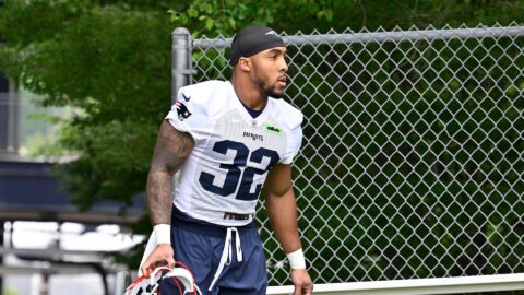 New England Patriots running back TreVeyon Henderson