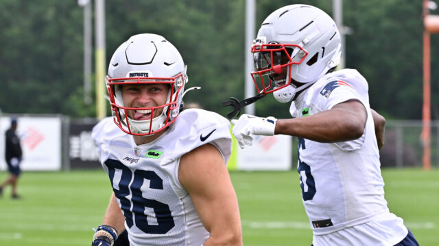 New England Patriots wide receivers Efton Chism III and Javon Baker
