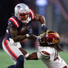 New England Patriots running back TreVeyon Henderson