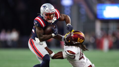 New England Patriots running back TreVeyon Henderson