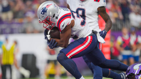 New England Patriots running back TreVeyon Henderson