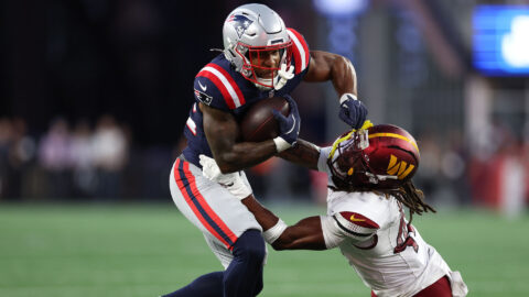 New England Patriots running back TreVeyon Henderson