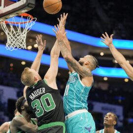 Boston Celtics forwards Jayson Tatum and Sam Hauser