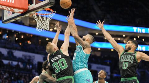 Boston Celtics forwards Jayson Tatum and Sam Hauser