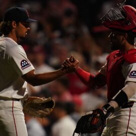 Boston Red Sox reliever Jordan Hicks and catcher Carlos Narvaez