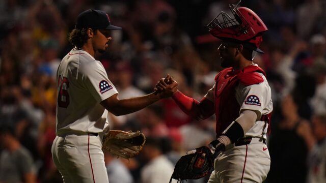 Boston Red Sox reliever Jordan Hicks and catcher Carlos Narvaez