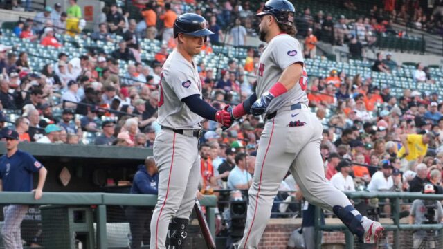 Red Sox outfielders Rob Refsnyder and Wilyer Abreu